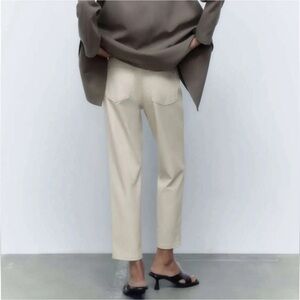 Zara | Faux Leather Cream Straight Leg Pants Size 4